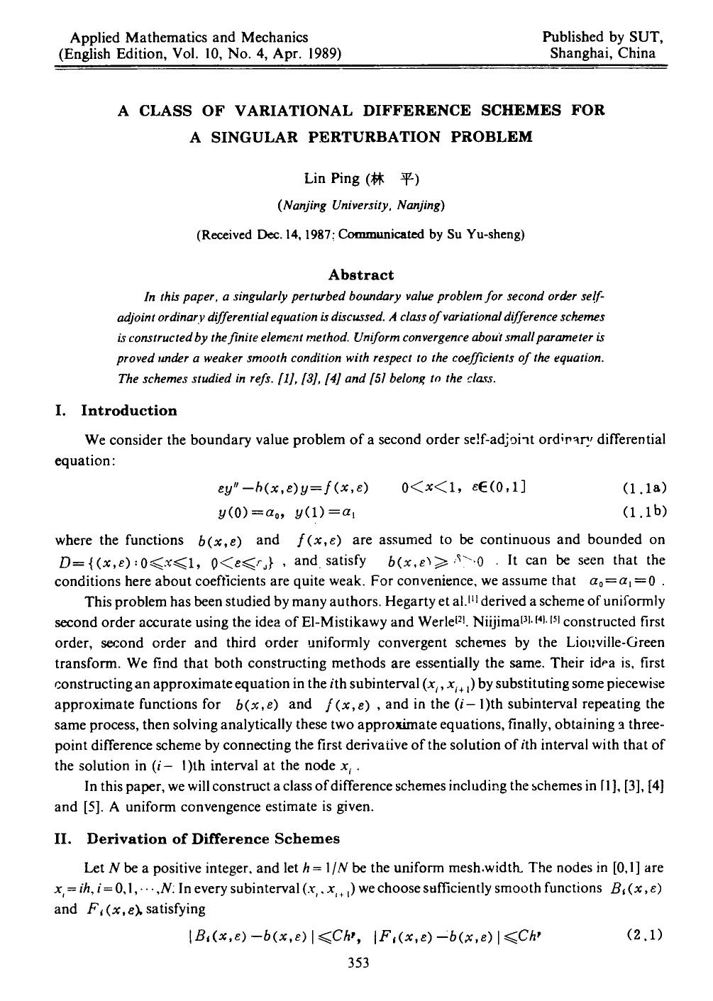 A class of variational difference schemes for a singular perturbation problem by Unknown