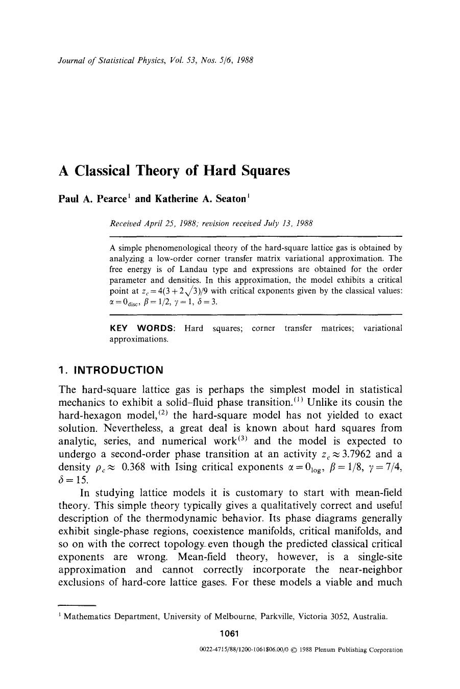 A classical theory of hard squares by Unknown