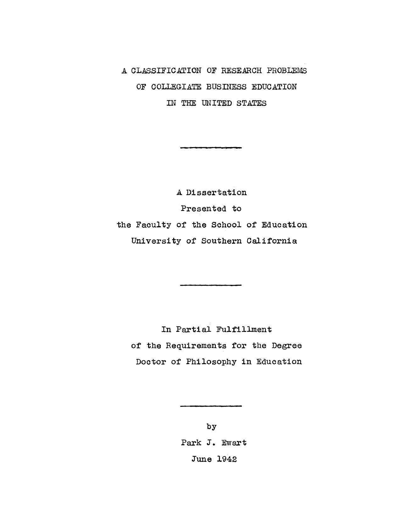 A classification of research problems of collegiate business education in the United States by Ewart Park James