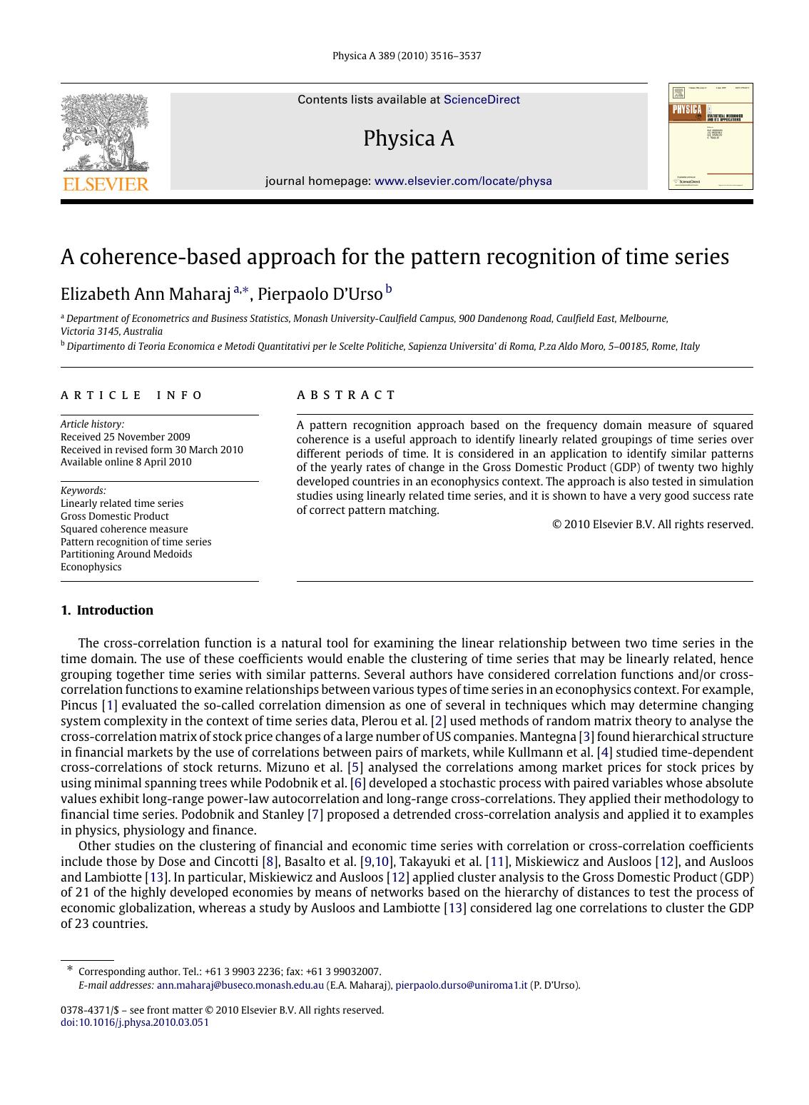 A coherence-based approach for the pattern recognition of time series by Elizabeth Ann Maharaj; Pierpaolo D’Urso