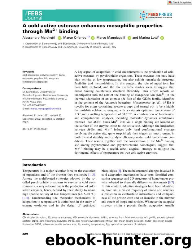 A coldâactive esterase enhances mesophilic properties through Mn2+ binding by Unknown