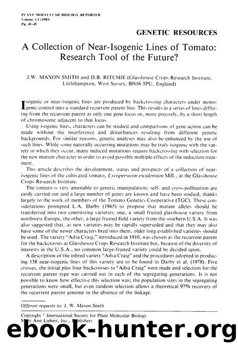 A collection of near-isogenic lines of tomato: Research tool of the future? by Unknown