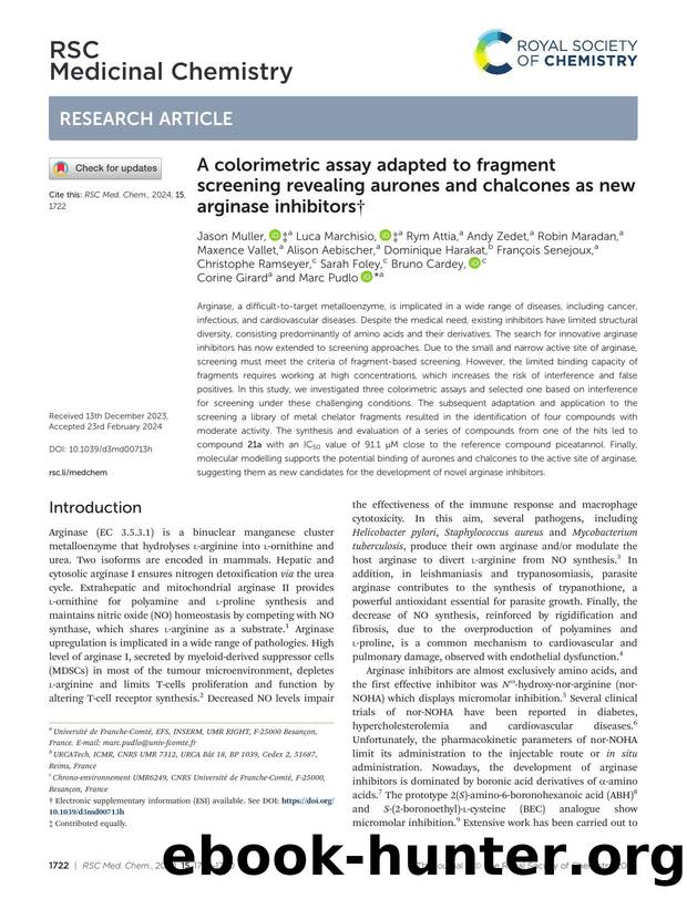A colorimetric assay adapted to fragment screening revealing aurones and chalcones as new arginase inhibitors by unknow