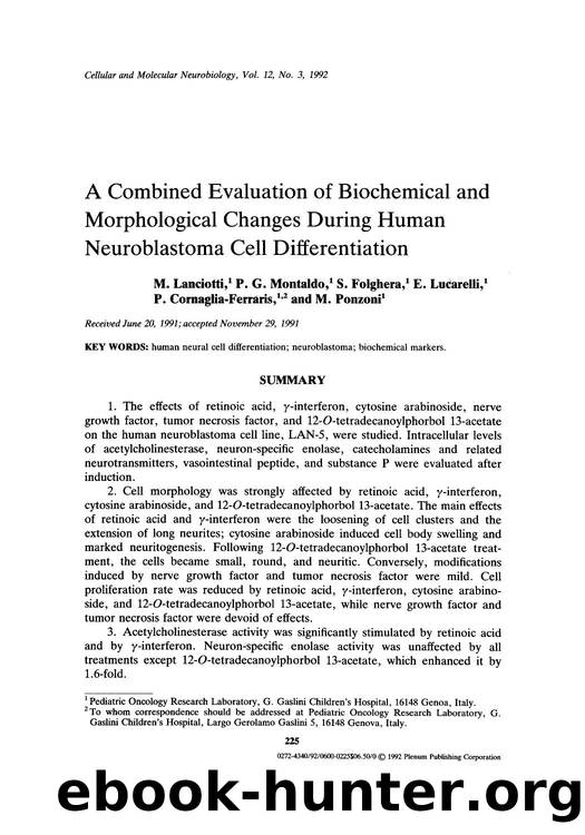 A combined evaluation of biochemical and morphological changes during human neuroblastoma cell differentiation by Unknown