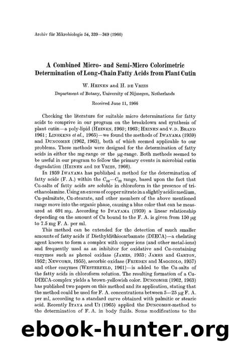 A combined micro-and semi-micro colorimetric determination of long-chain fatty acids from plant cutin by Unknown