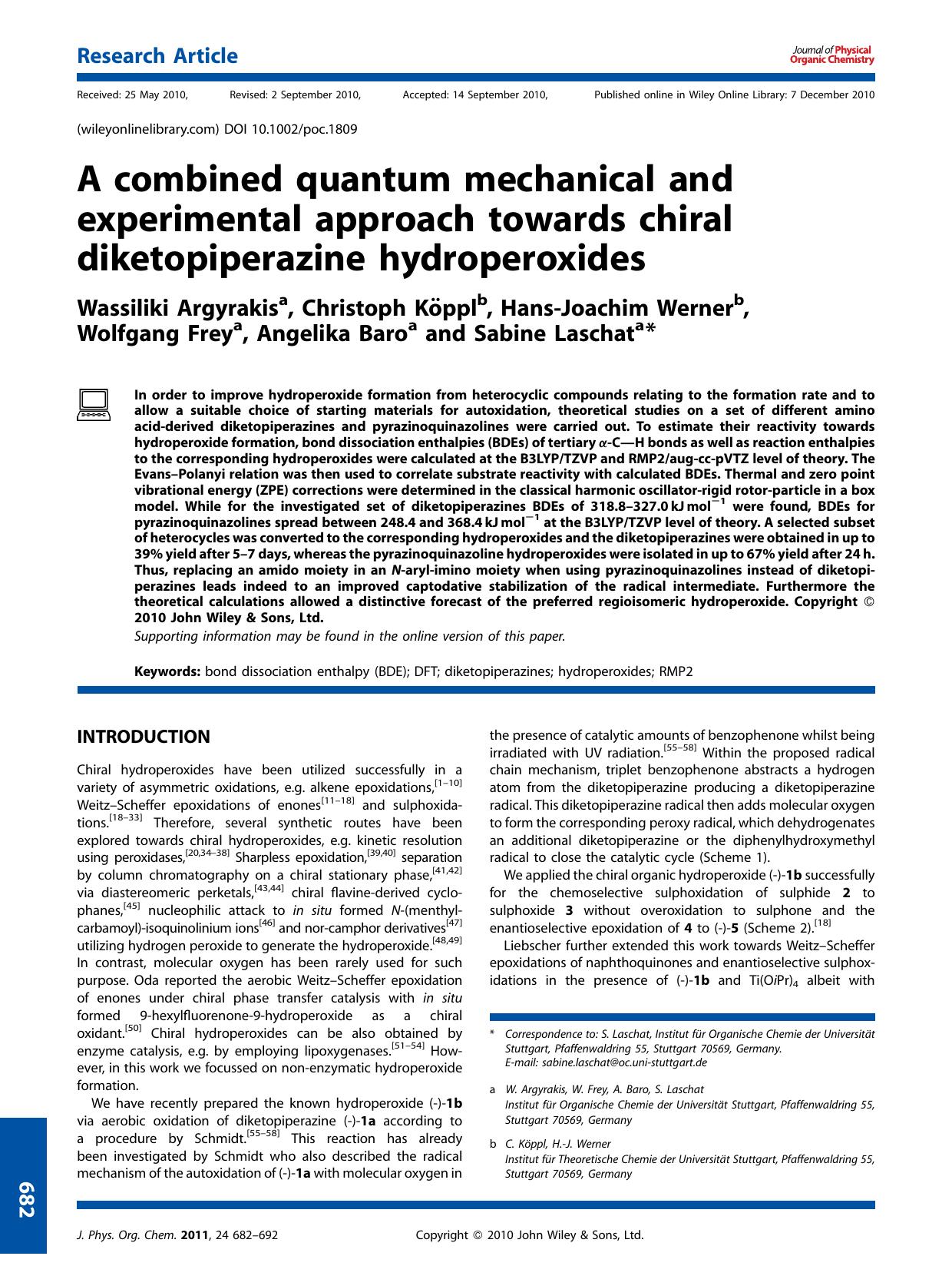 A combined quantum mechanical and experimental approach towards chiral diketopiperazine hydroperoxides by Unknown