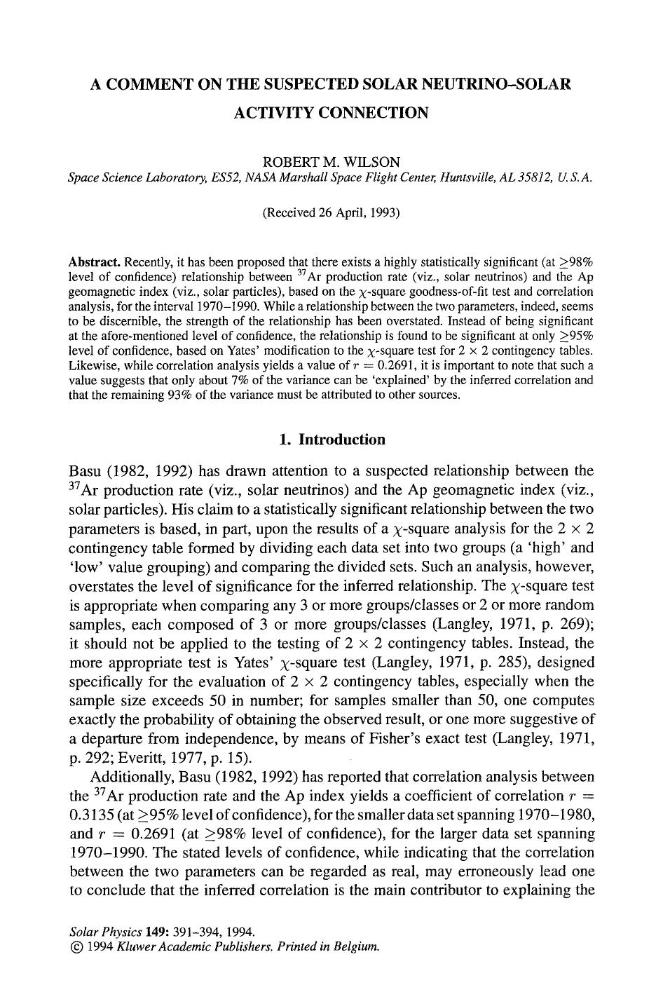 A comment on the suspected solar neutrino-solar activity connection by Unknown