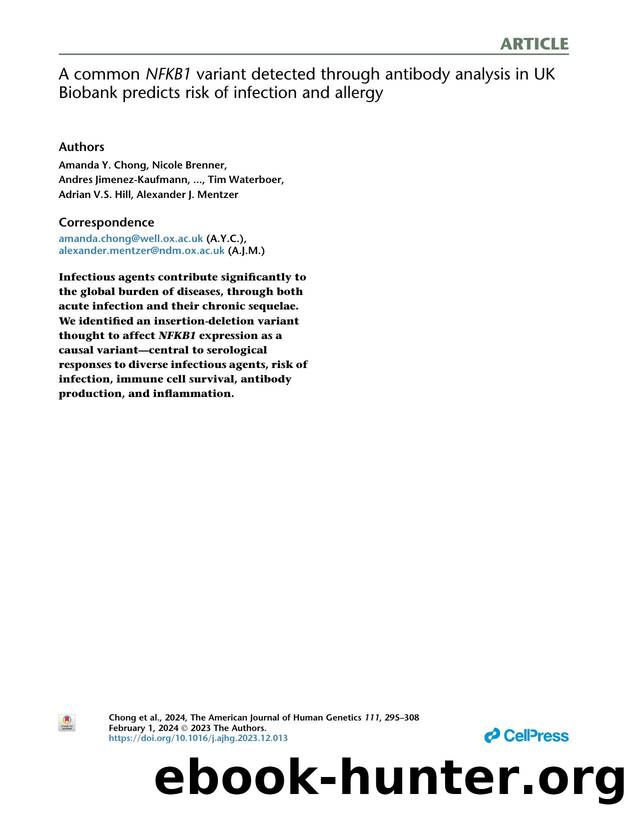 A common NFKB1 variant detected through antibody analysis in UK Biobank predicts risk of infection and allergy by unknow