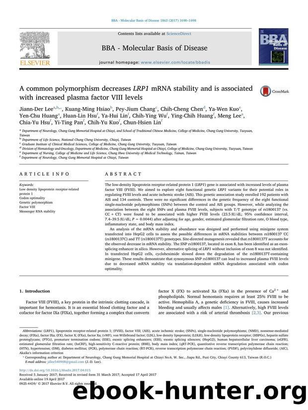 A common polymorphism decreases LRP1 mRNA stability and is associated with increased plasma factor VIII levels by unknow