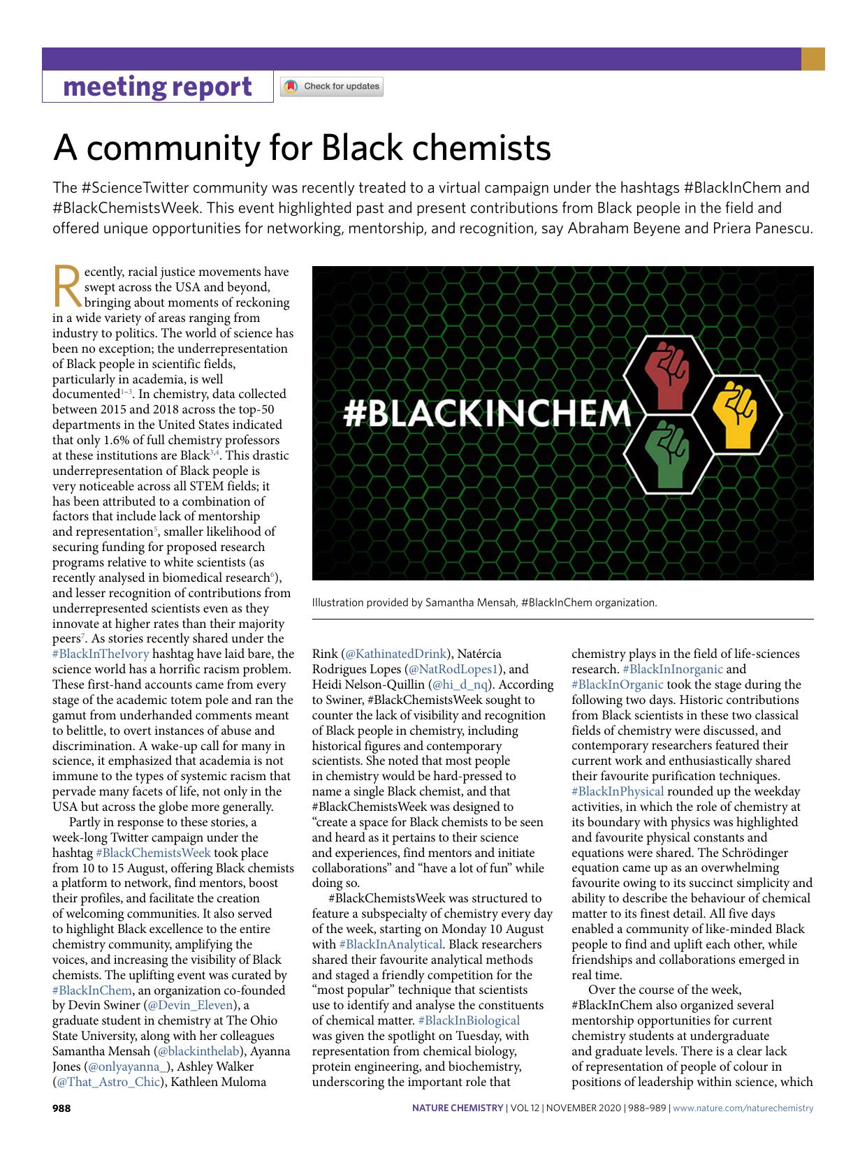 A community for Black chemists by Abraham G. Beyene & Priera Panescu