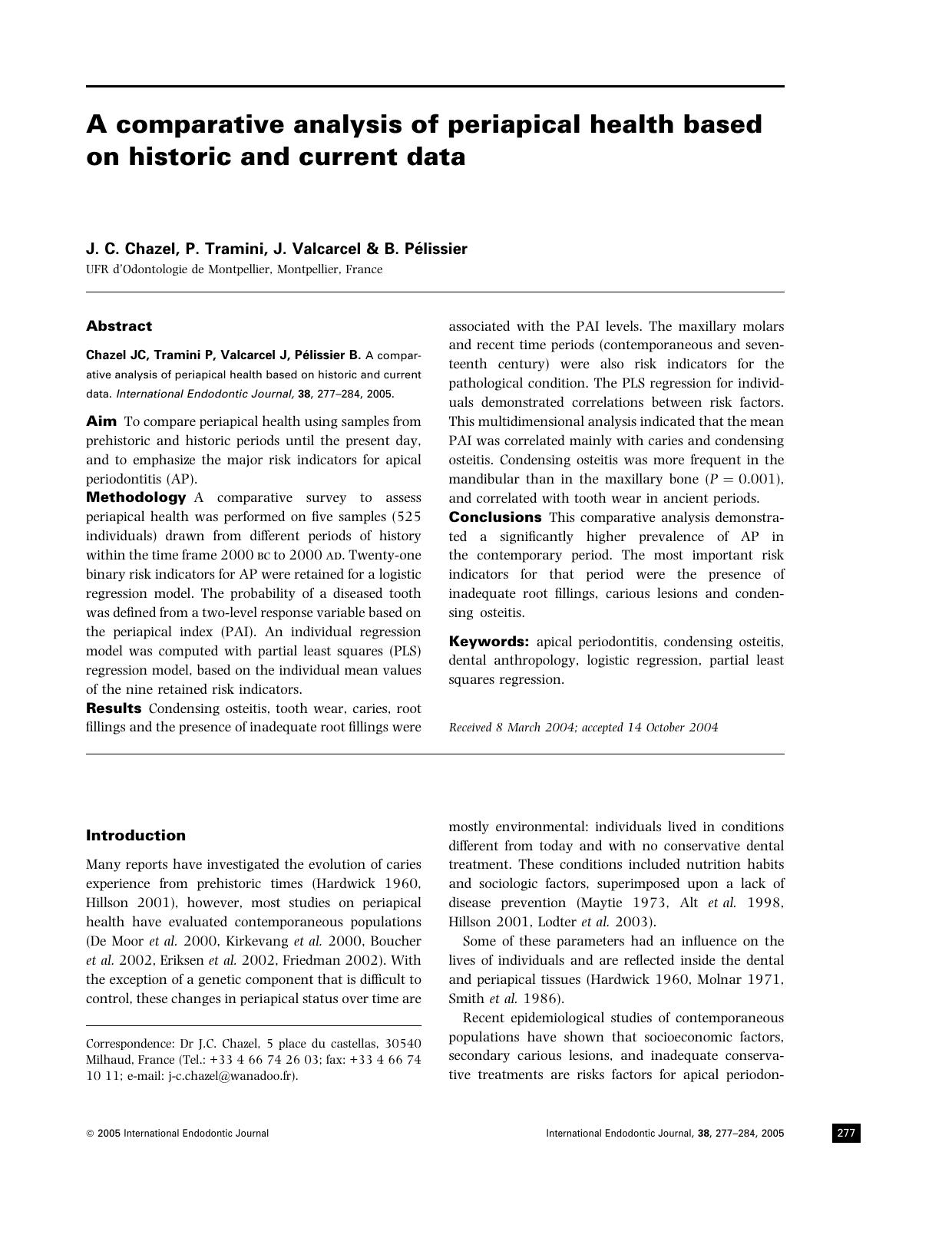 A comparative analysis of periapical health based on historic and current data by Unknown