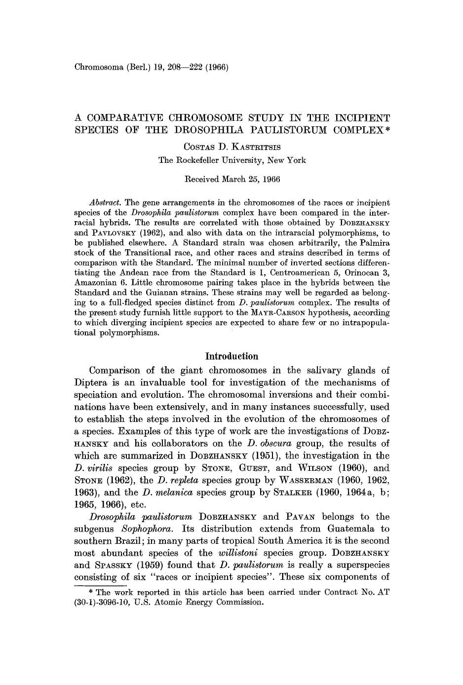 A comparative chromosome study in the incipient species of the Drosophila paulistorum complex by Unknown