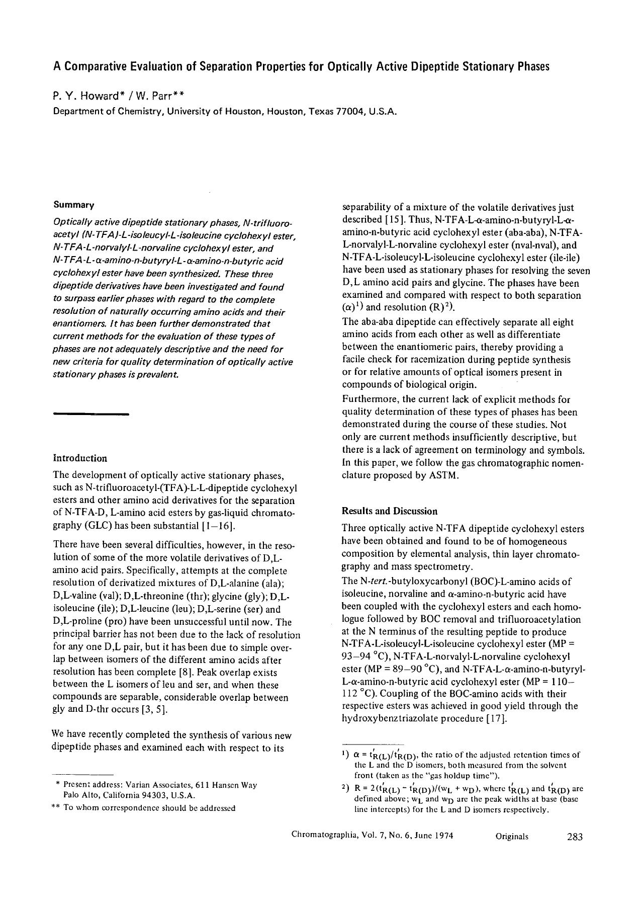 A comparative evaluation of separation properties for optically active dipeptide stationary phases by Unknown