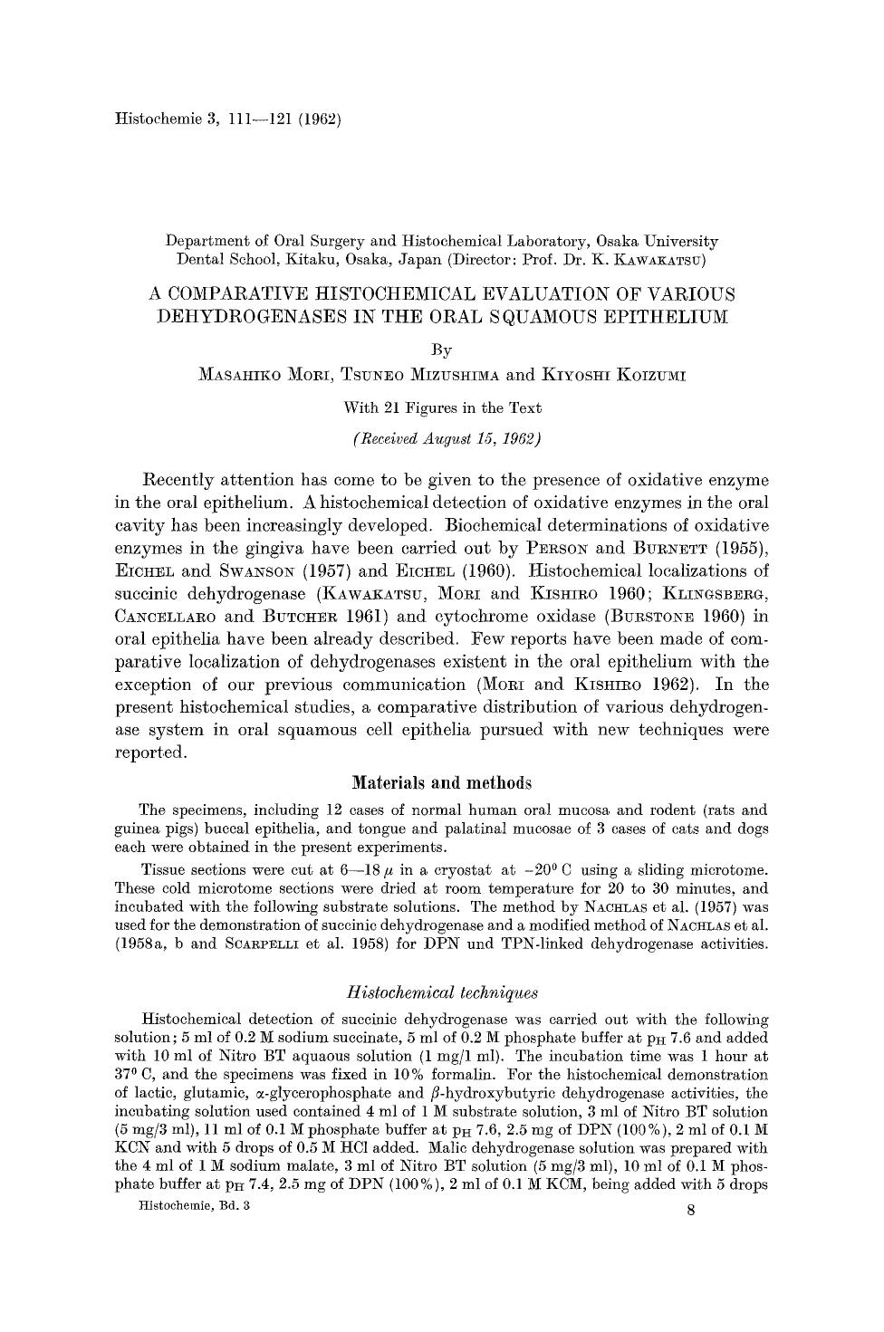 A comparative histochemical evaluation of various dehydrogenases in the oral squamous epithelium by Unknown