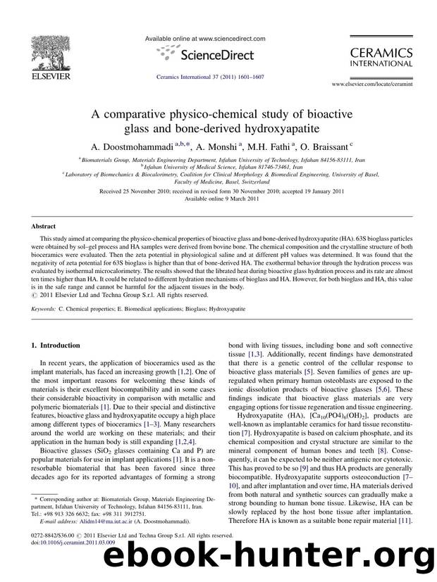 A comparative physico-chemical study of bioactive glass and bone-derived hydroxyapatite by A. Doostmohammadi