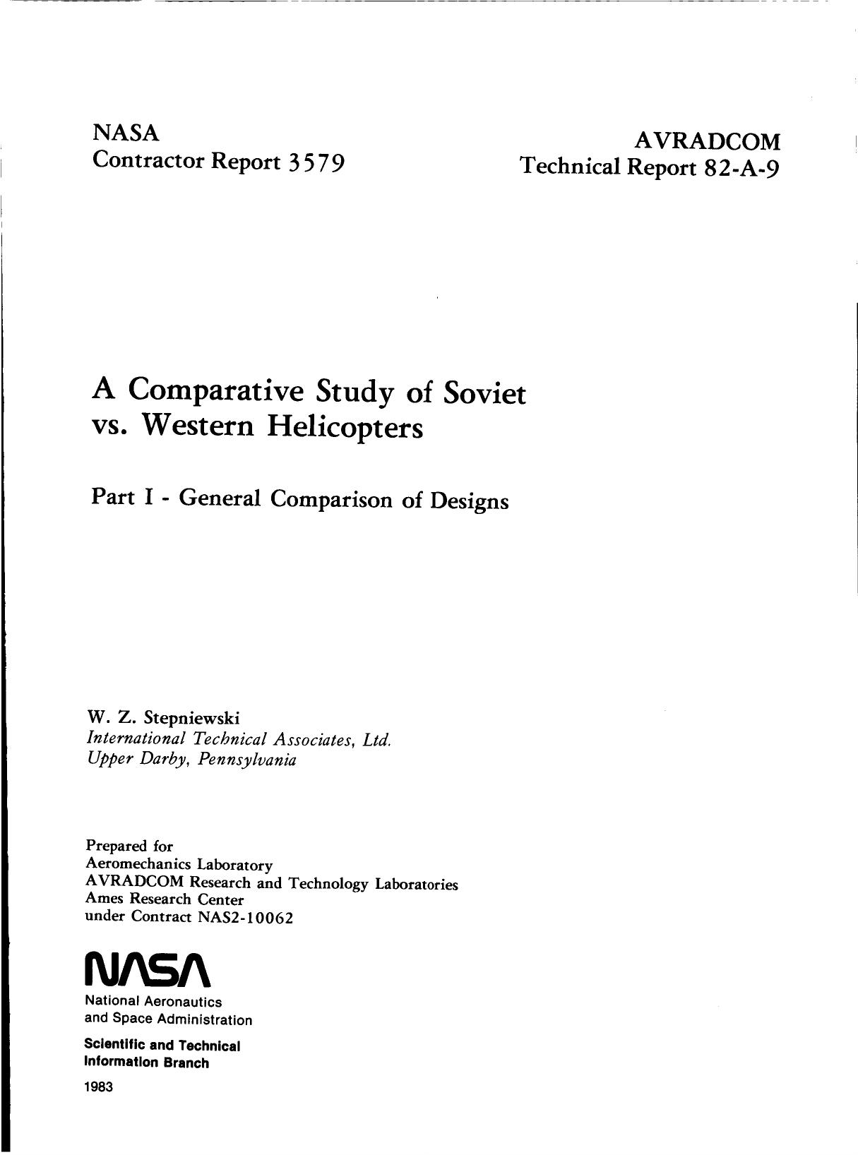 A comparative study of Soviet vs. Western helicopters. Part 1. General comparison of designs by Stepniewski W.Z