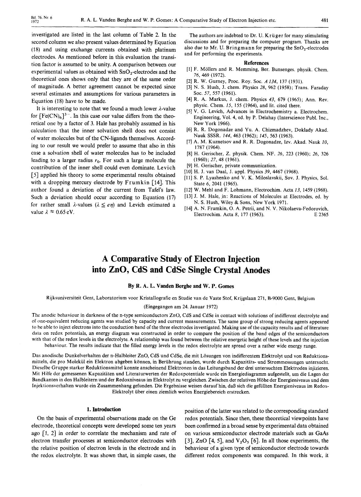 A comparative study of electron injection into ZnO, CdS and CdSe single crystal anodes by Unknown