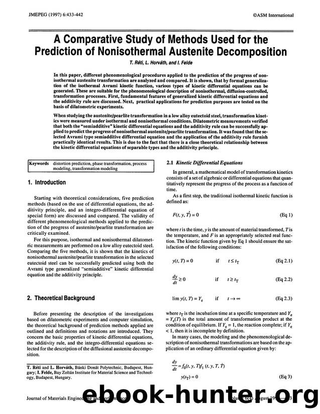 A comparative study of methods used for the prediction of nonisothermal austenite decomposition by Unknown