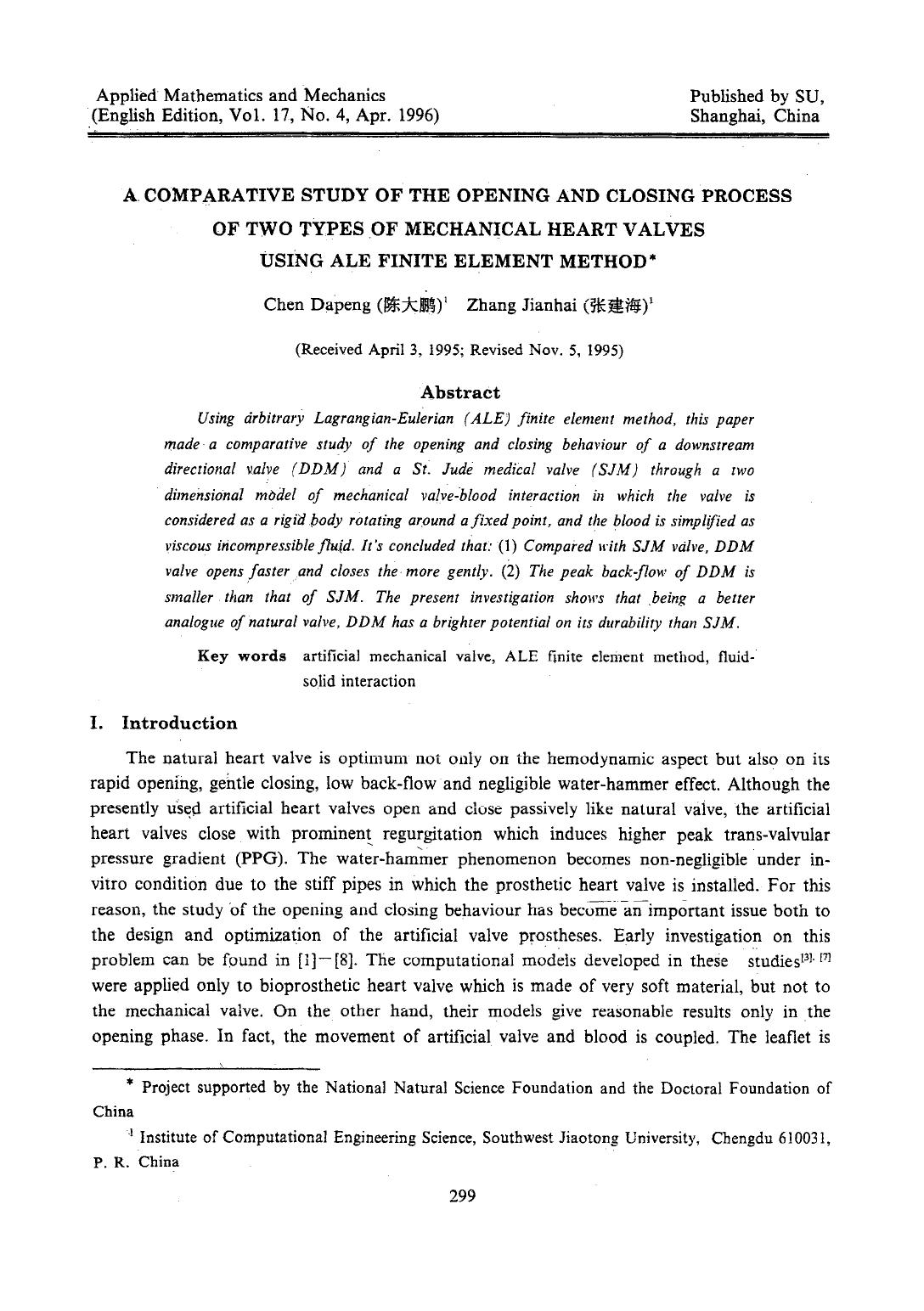 A comparative study of the opening and closing process of two types of mechanical heart valves using ALE finite element method by Unknown