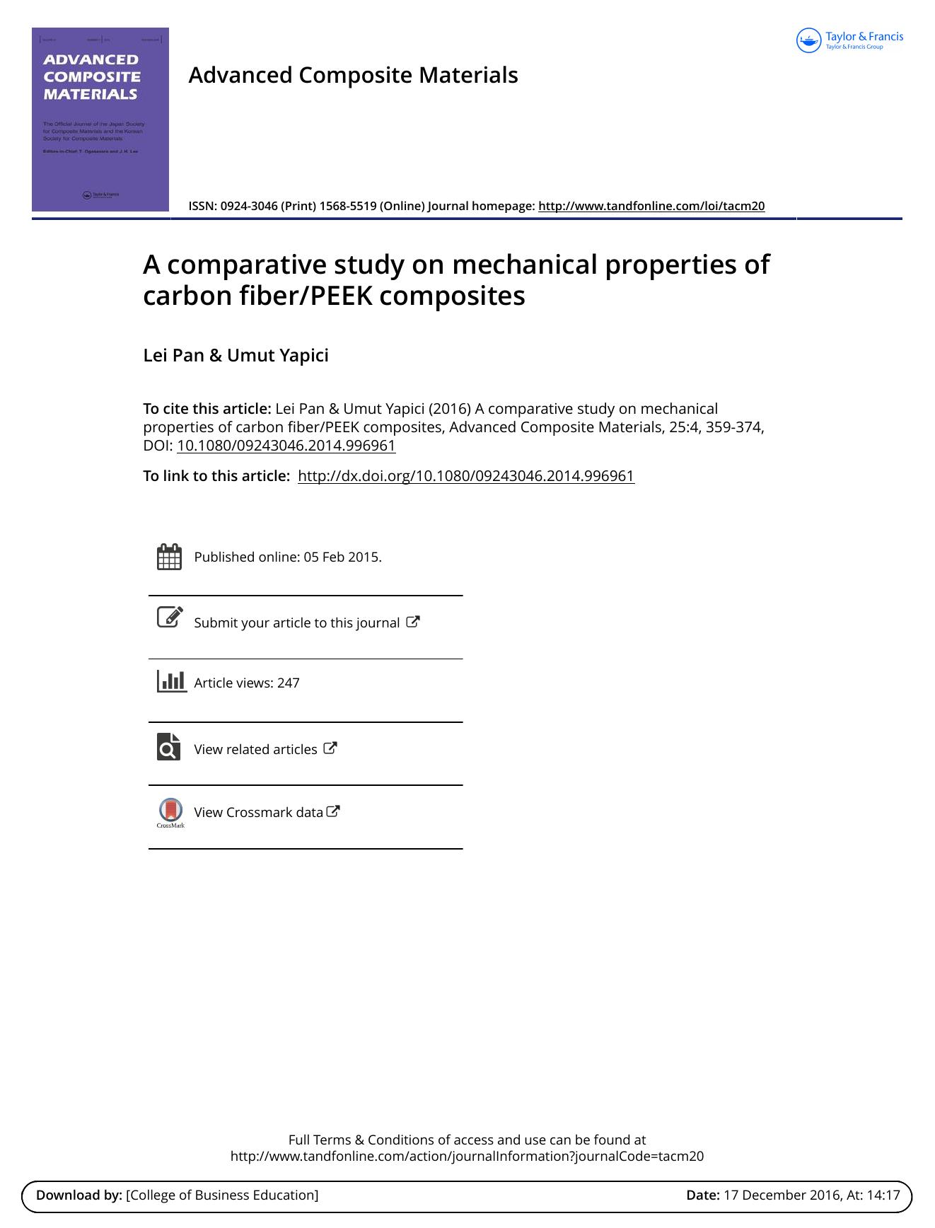 A comparative study on mechanical properties of carbon fiberPEEK composites by Lei Pan & Umut Yapici