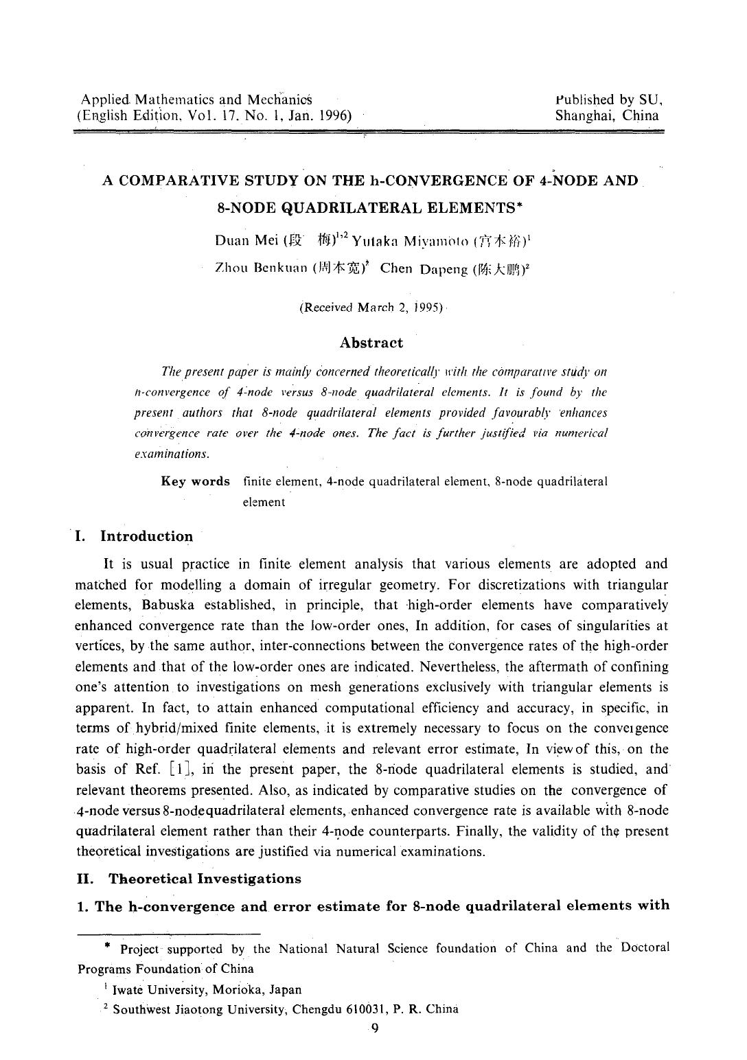 A comparative study on the h-convergence of 4-node and 8-node quadrilateral elements by Unknown