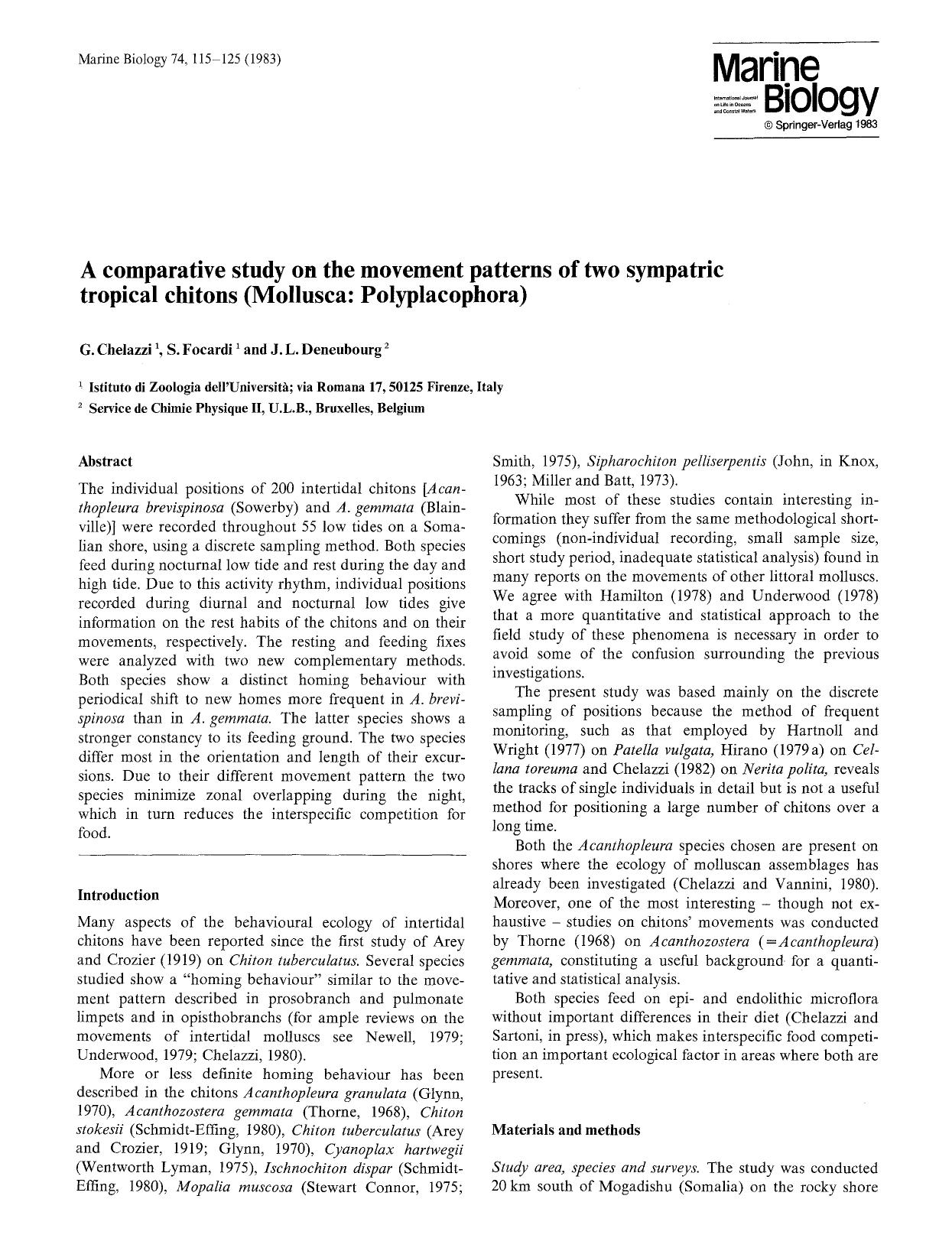 A comparative study on the movement patterns of two sympatric tropical chitons (Mollusca: Polyplacophora) by Unknown