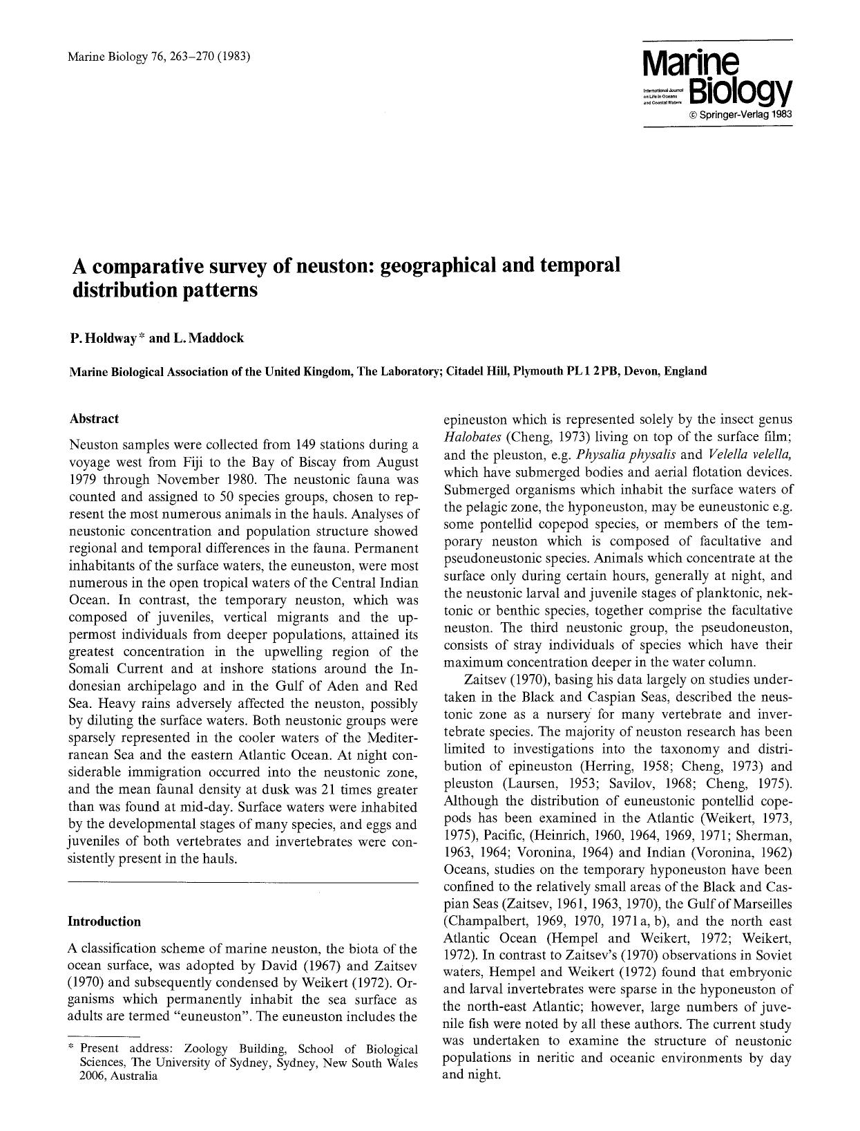 A comparative survey of neuston: geographical and temporal distribution patterns by Unknown