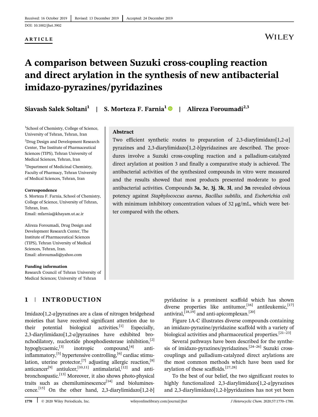 A comparison between Suzuki cross-coupling reaction and direct arylation in the synthesis of new antibacterial imidazo-pyrazinespyridazines by Unknown