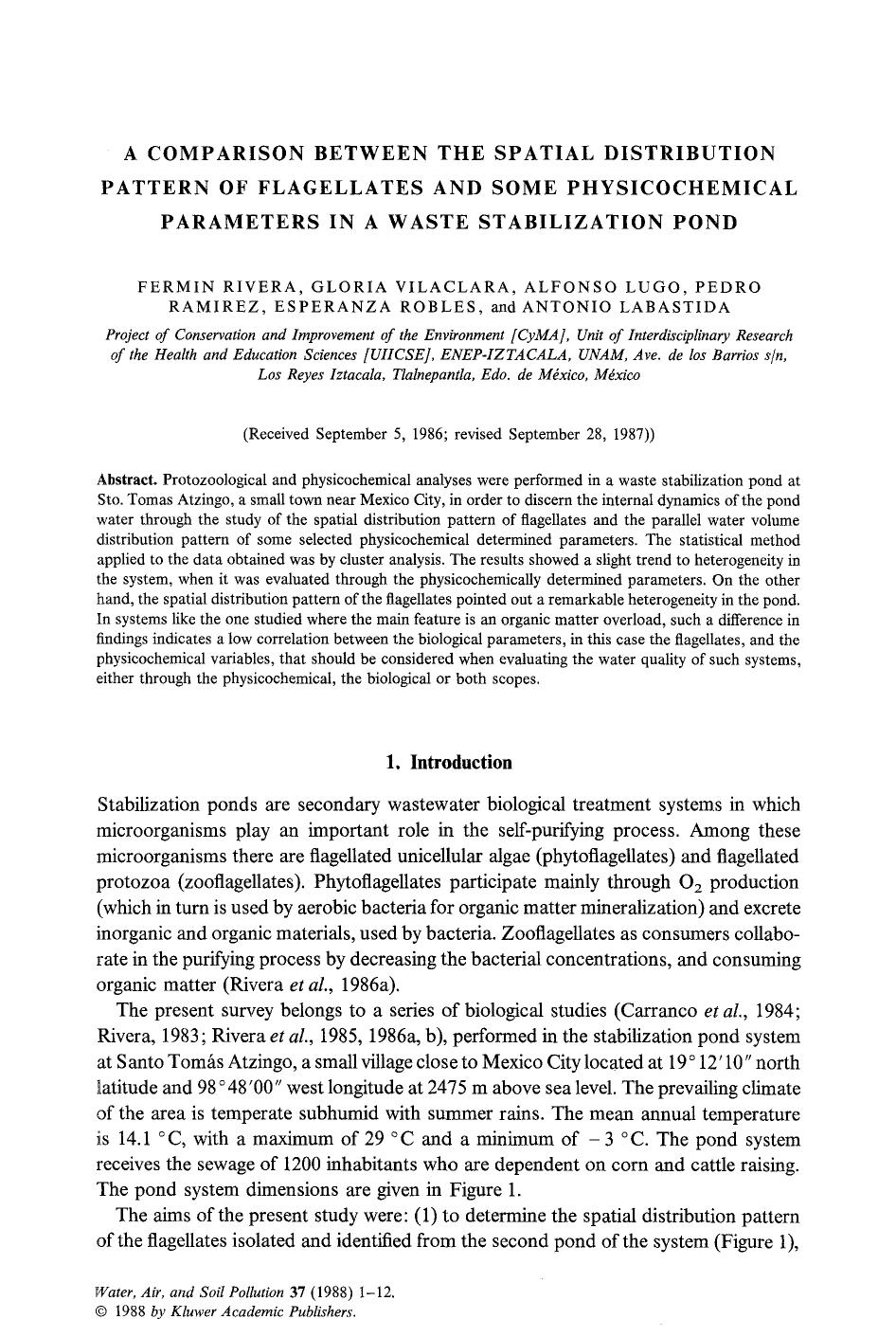 A comparison between the spatial distribution pattern of flagellates and some physicochemical parameters in a waste stabilization pond by Unknown