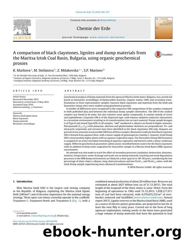 A comparison of black claystones, lignites and dump materials from the Maritsa Iztok Coal Basin, Bulgaria, using organic geochemical proxies by K. Markova & M. Stefanova & Z. Milakovska & S.P. Marinov
