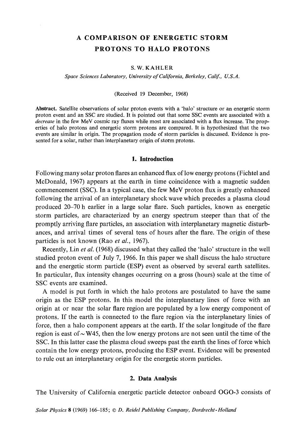 A comparison of energetic storm protons to halo protons by Unknown