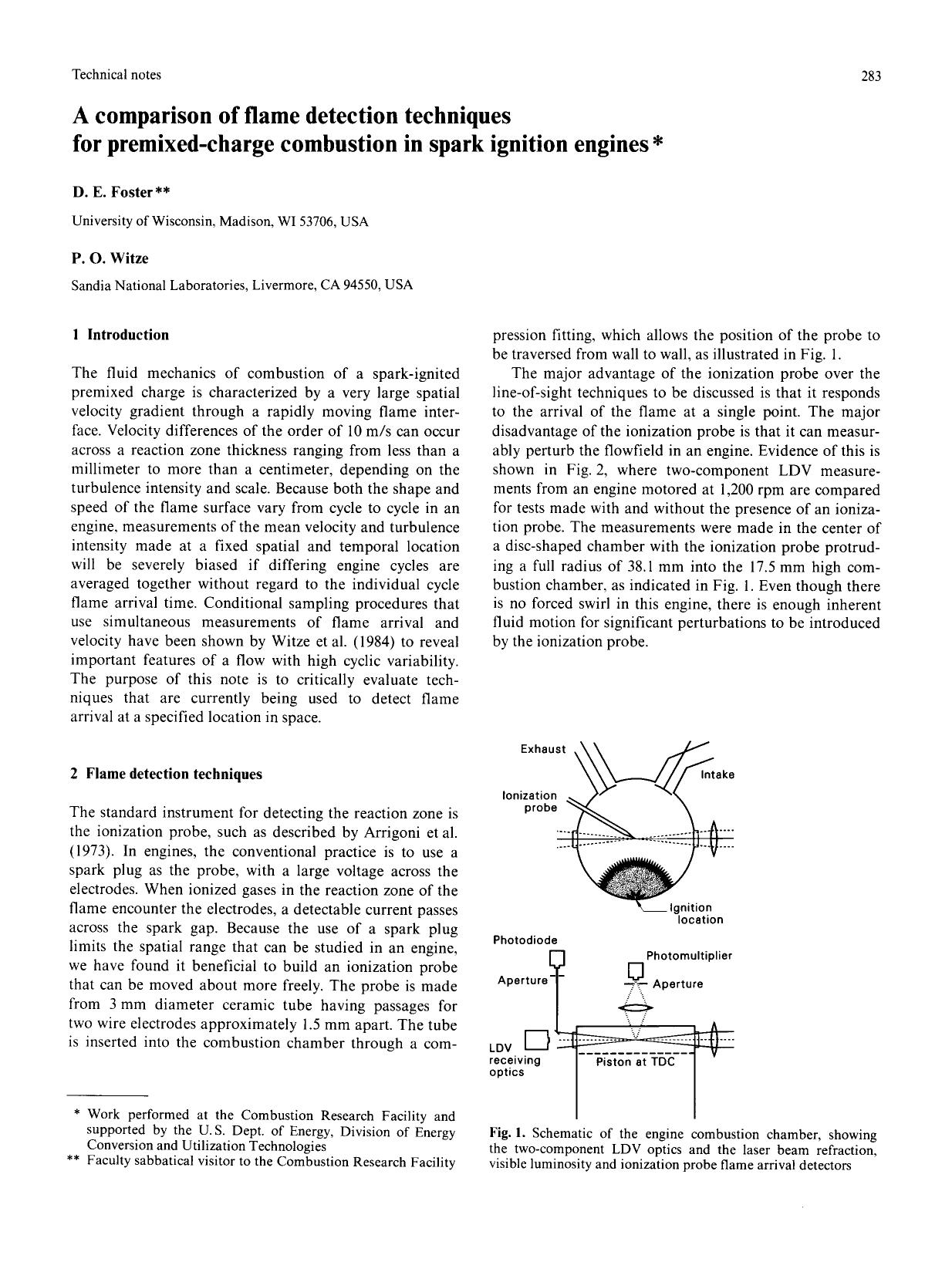 A comparison of flame detection techniques for premixed-charge combustion in spark ignition engines by Unknown