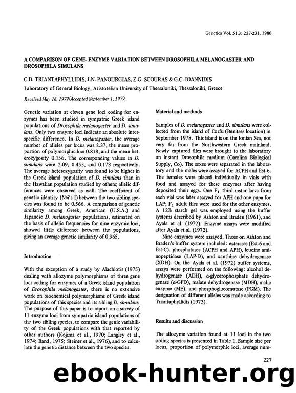 A comparison of gene-enzyme variation between Drosophila melanogaster and Drosophila simulans by Unknown
