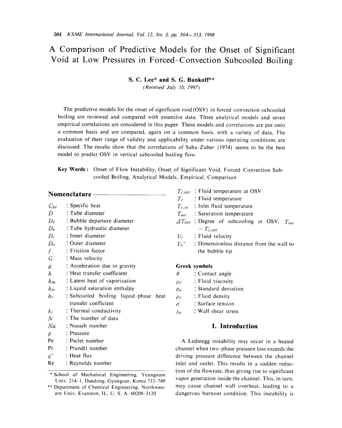 A comparison of predictive models for the onset of significant void at low pressures in forced-convection subcooled boiling by Unknown