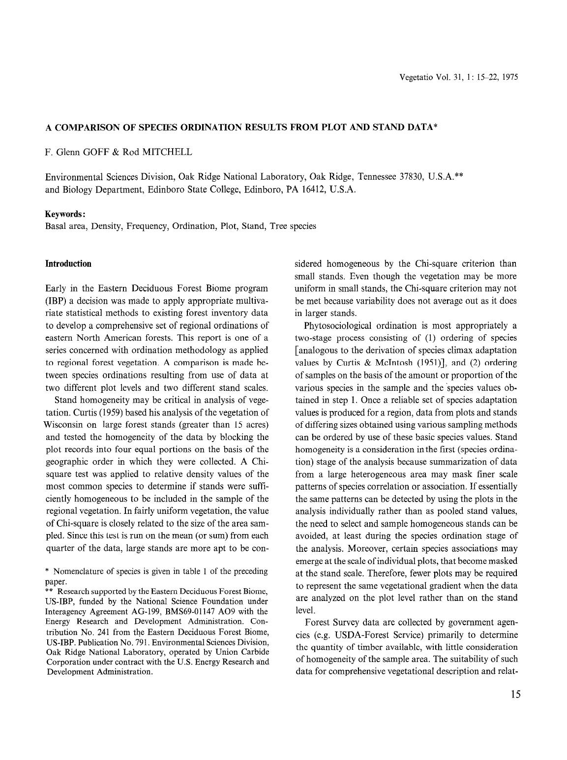 A comparison of species ordination results from plot and stand data by Unknown