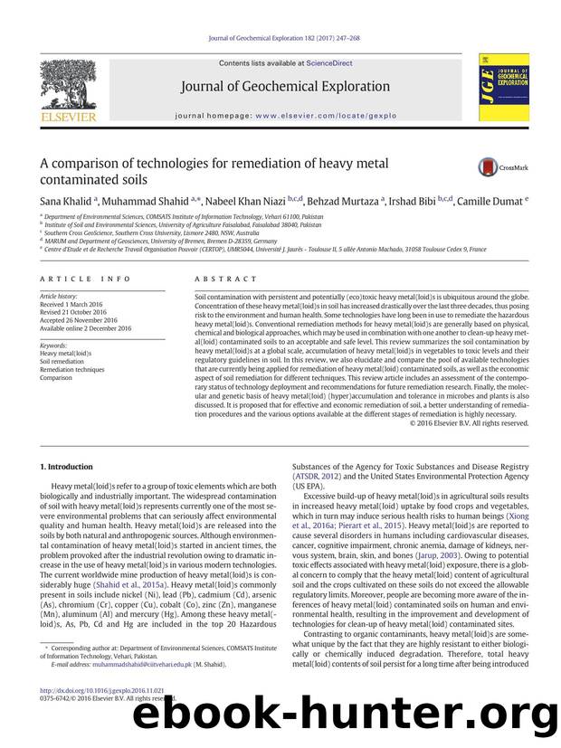 A comparison of technologies for remediation of heavy metal contaminated soils by Sana Khalid & Muhammad Shahid & Nabeel Khan Niazi & Behzad Murtaza & Irshad Bibi & Camille Dumat