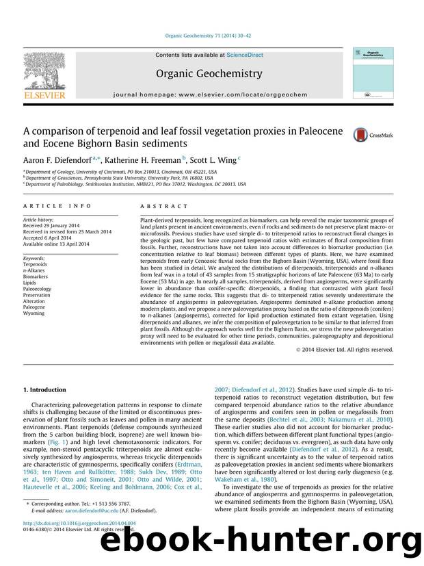 A comparison of terpenoid and leaf fossil vegetation proxies in Paleocene and Eocene Bighorn Basin sediments by Aaron F. Diefendorf & Katherine H. Freeman & Scott L. Wing