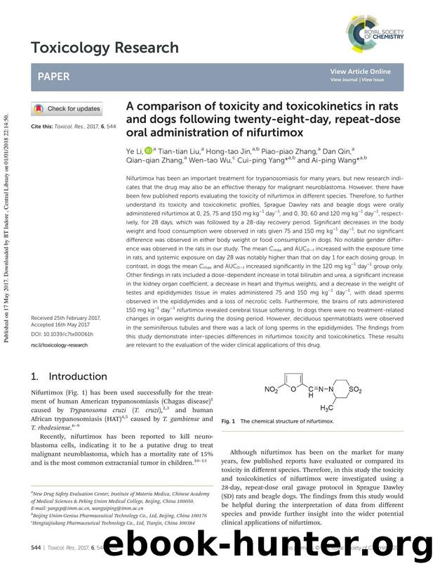 A comparison of toxicity and toxicokinetics in rats and dogs following twenty-eight-day, repeat-dose oral administration of nifurtimox by unknow