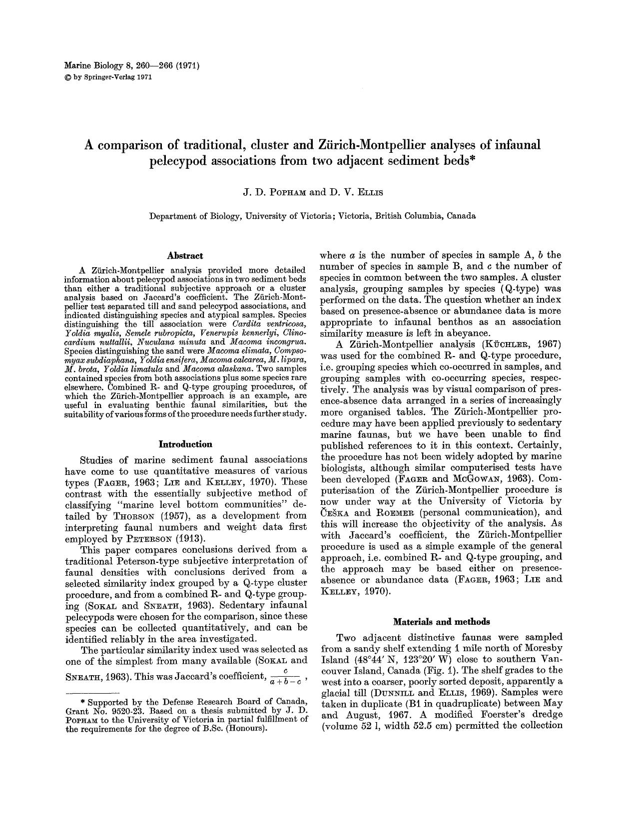 A comparison of traditional, cluster and Zürich-Montpellier analyses of infaunal pelecypod associations from two adjacent sediment beds by Unknown