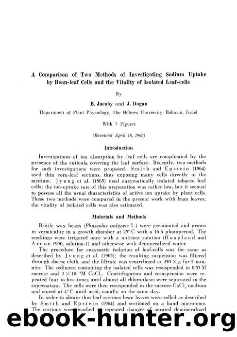A comparison of two methods of investigating sodium uptake by bean-leaf cells and the vitality of isolated leaf-cells by Unknown