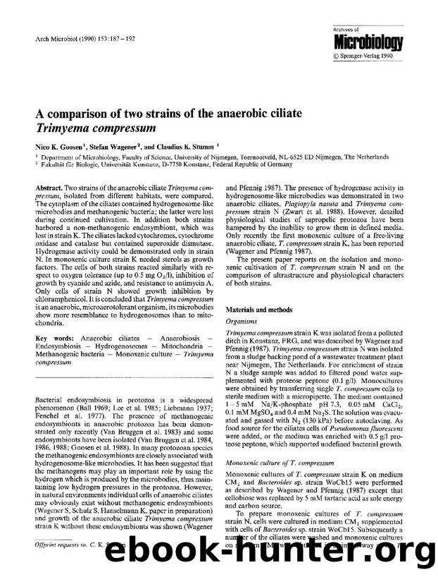 A comparison of two strains of the anaerobic ciliate  <Emphasis Type="Italic">Trimyema compressum <Emphasis> by Unknown
