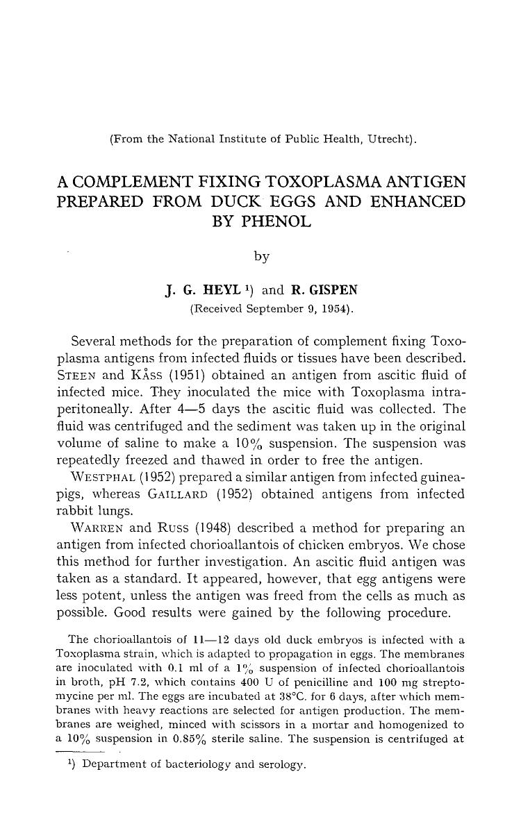 A complement fixing toxoplasma antigen prepared from duck eggs and enhanced by phenol by Unknown