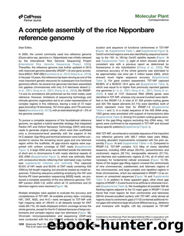 A complete assembly of the rice Nipponbare reference genome by unknow