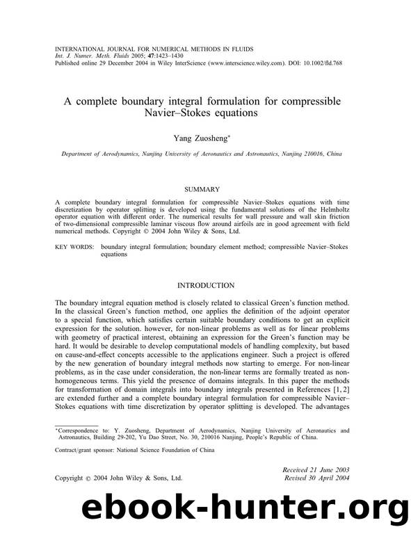 A complete boundary integral formulation for compressible Navier-Stokes equations by Unknown