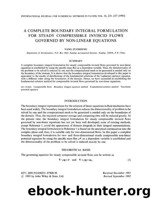 A complete boundary integral formulation for steady compressible inviscid flows governed by non-linear equations by Unknown
