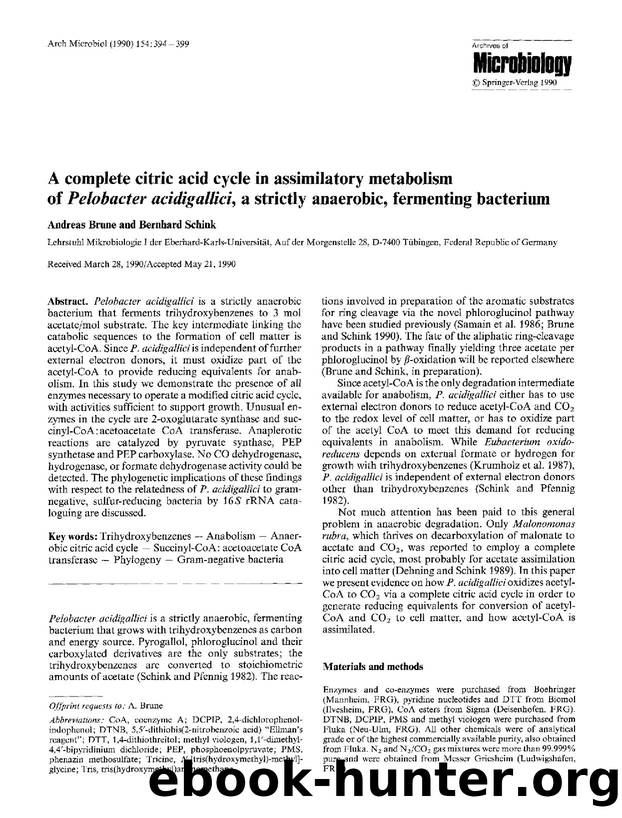 A complete citric acid cycle in assimilatory metabolism of <Emphasis Type="Italic">Pelobacter acidigallici<Emphasis>, a strictly anaerobic, fermenting bacterium by Unknown