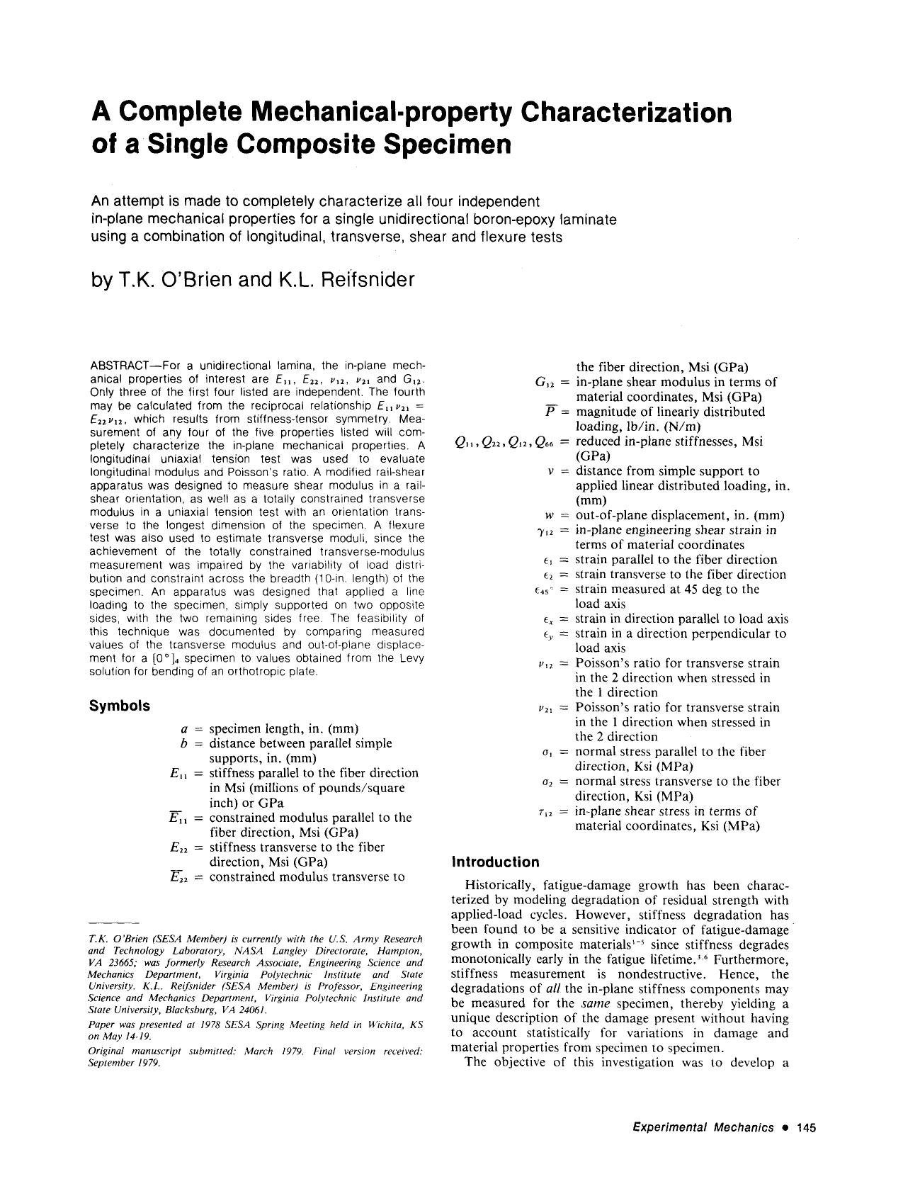 A complete mechanical-property characterization of a single composite specimen by Unknown