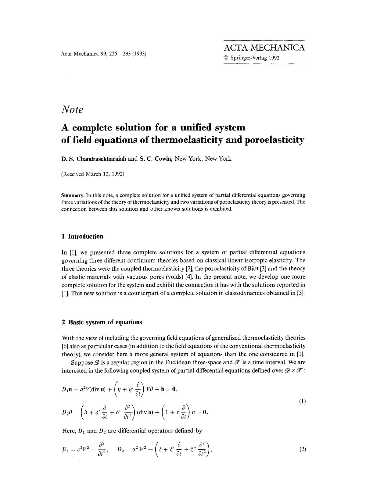 A complete solution for a unified system of field equations of thermoelasticity and poroelasticity by Unknown