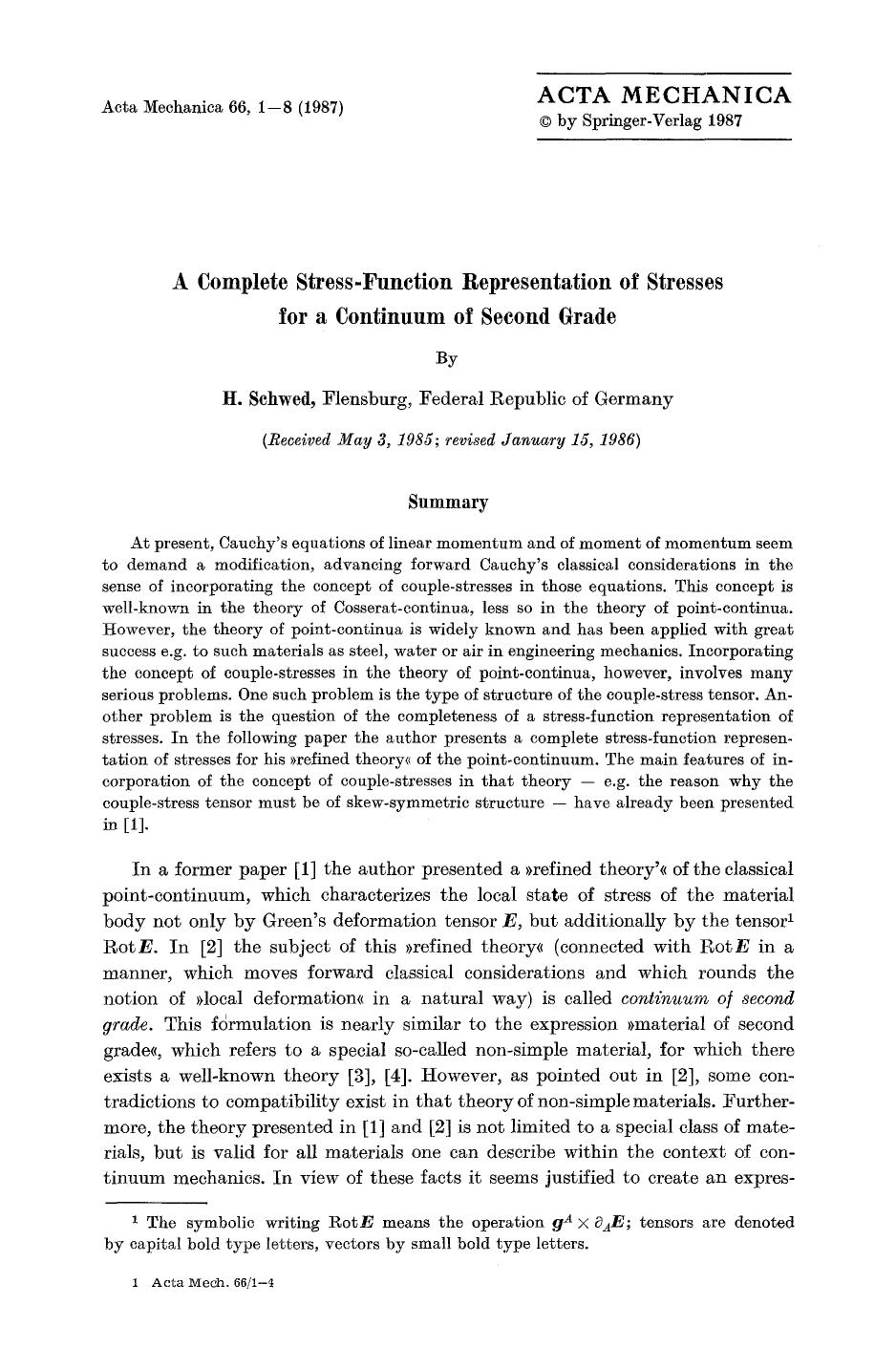 A complete stress-function representation of stresses for a continuum of second grade by Unknown