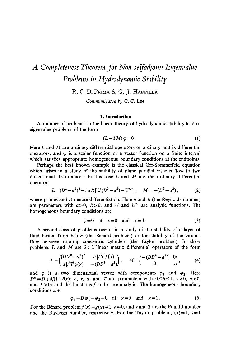 A completeness theorem for non-selfadjoint eigenvalue problems in hydrodynamic stability by Unknown